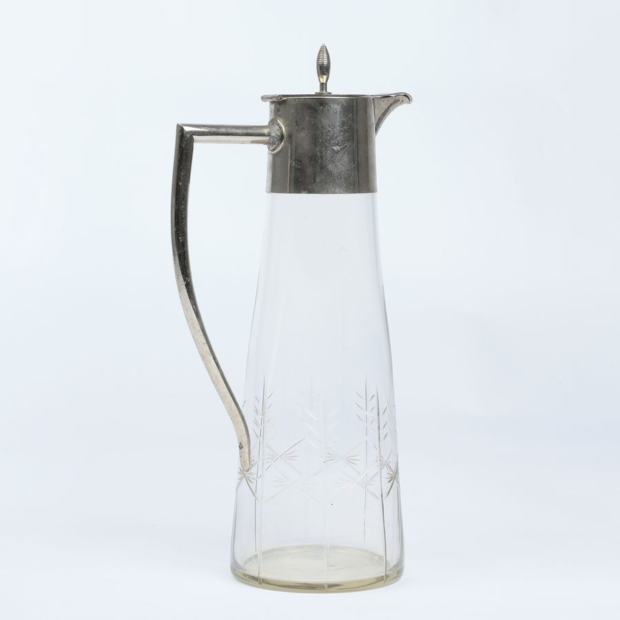 Pitcher in Cut Glass and Silver Metal