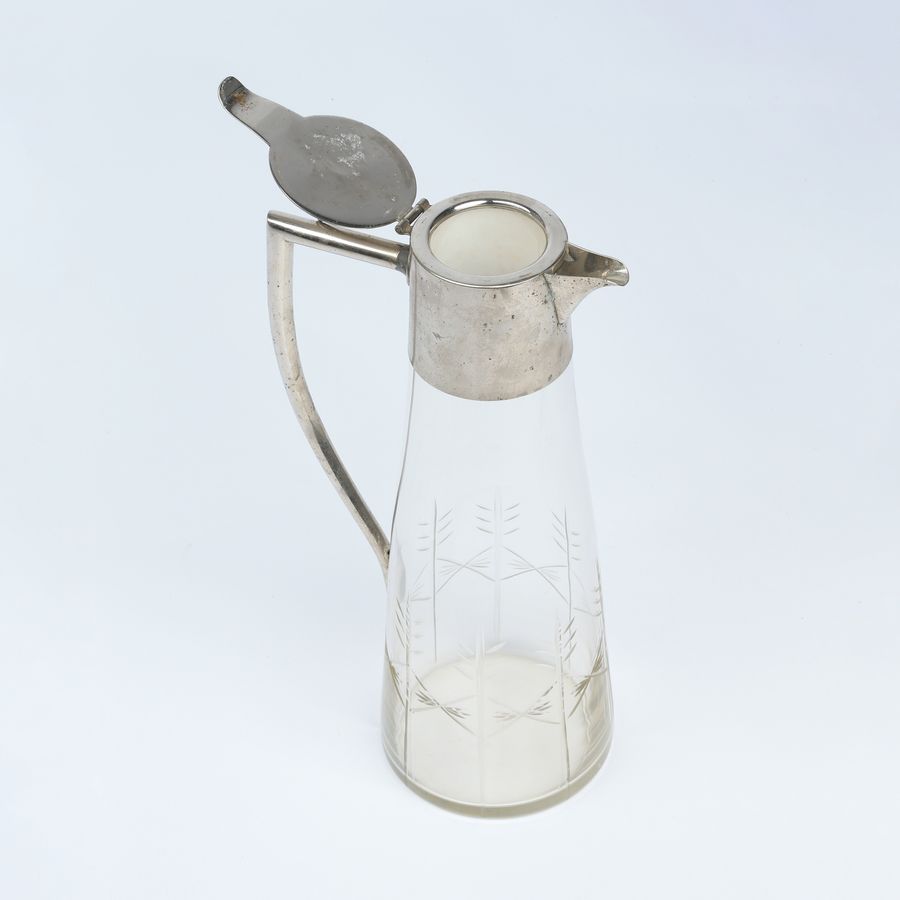 Antique Pitcher in Cut Glass and Silver Metal