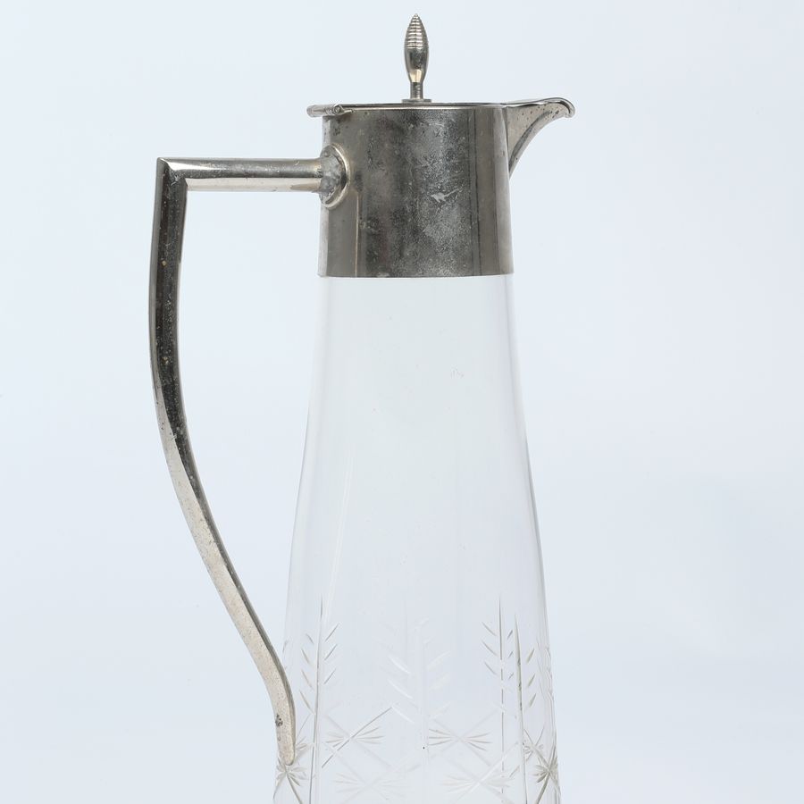 Antique Pitcher in Cut Glass and Silver Metal
