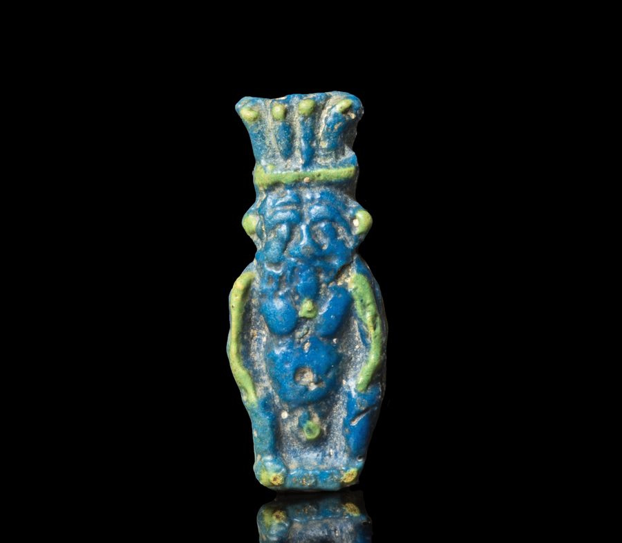 Ancient Egyptian Polychrome Amulet of the god Bes