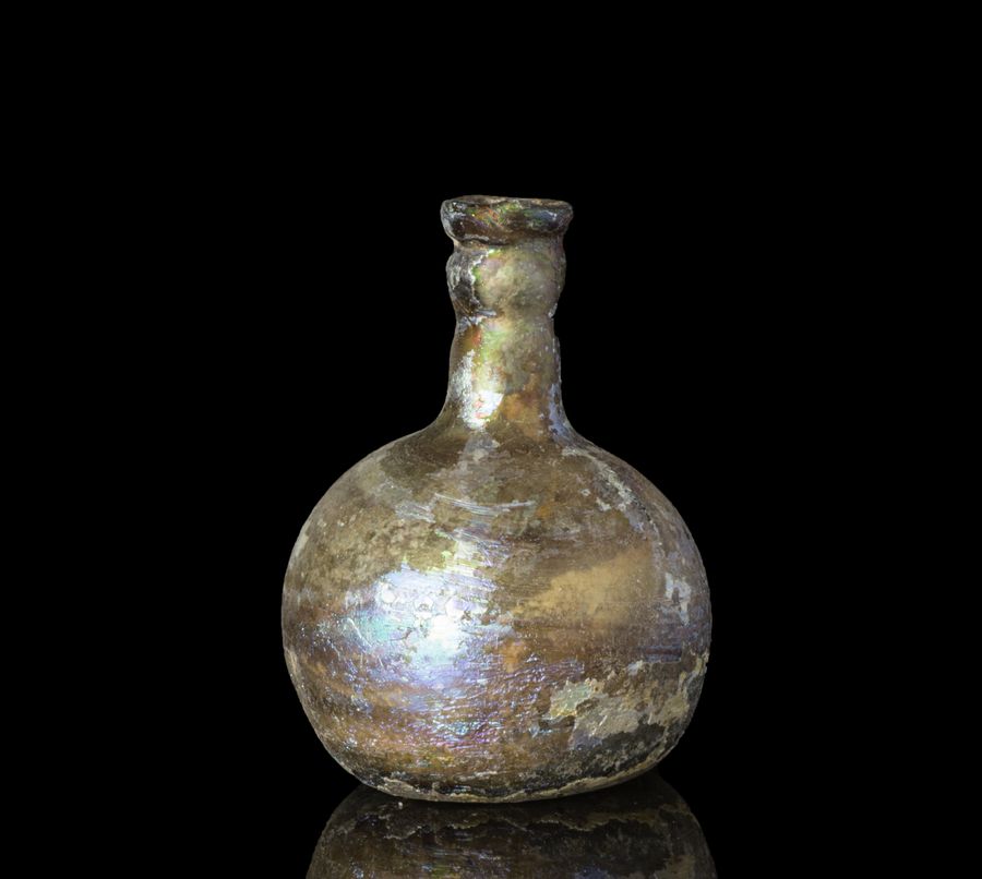 Antique Ancient Roman iridescent glass cosmetics flask