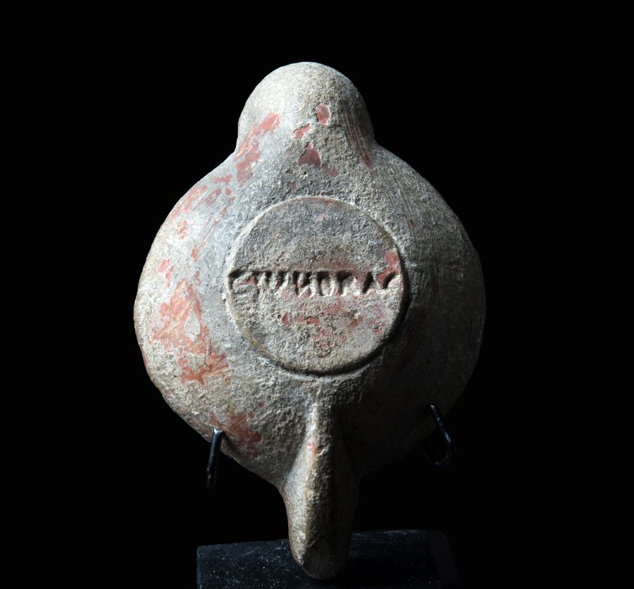 Antique Roman lamp with Scyphus and Maker’s mark