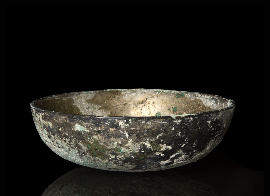 Antique Neo-Assyrian bronze bowl Circa 700 BC.
