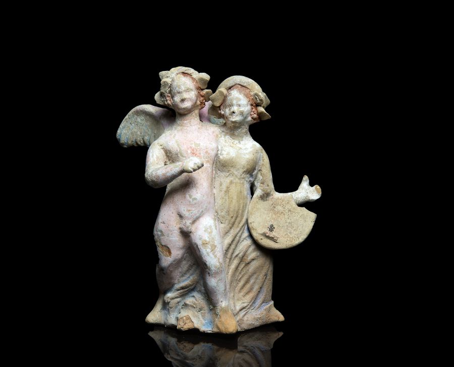 Greek Canosa terracotta statue of Eros and Psyche