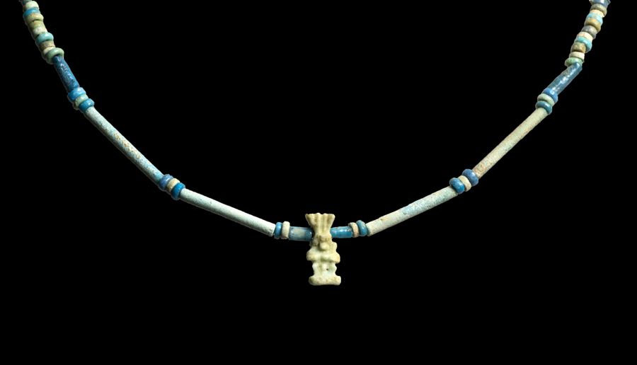 Antique Necklace of Ancient Egyptian beads and Bes amulet