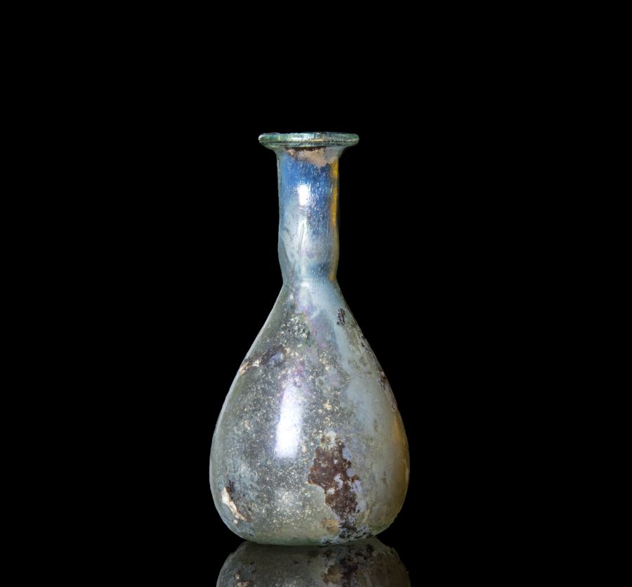 Ancient Roman Glass Flask with iridescence