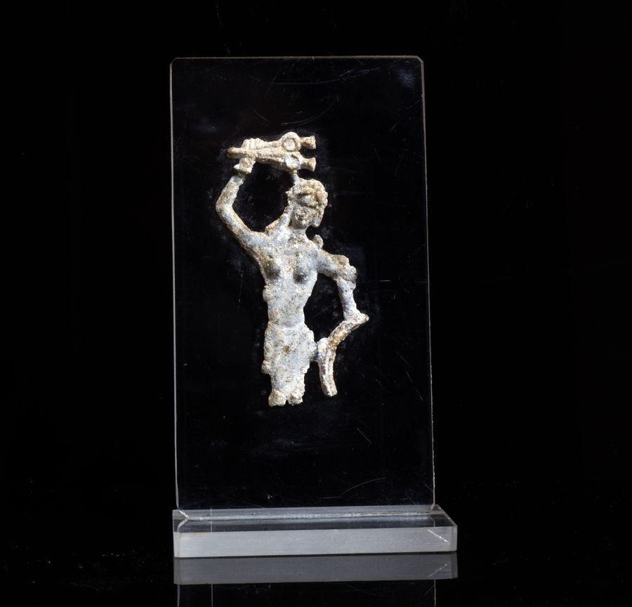 Antique A Roman lead mirror fragment of a dancer 