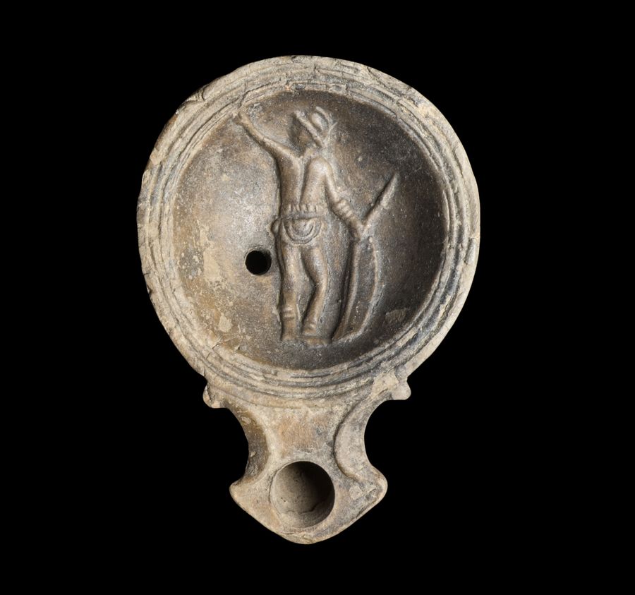 Published Roman gladiator oil lamp