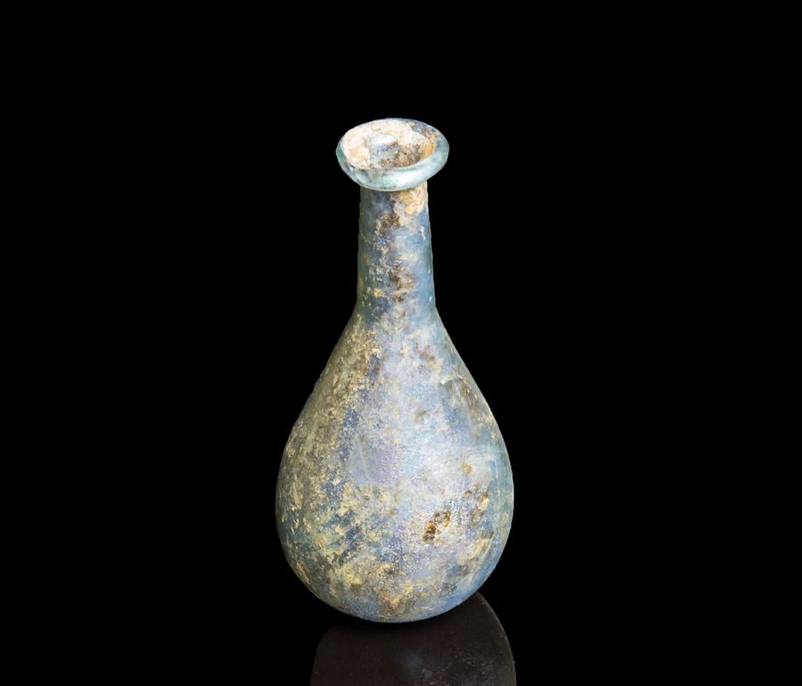 Antique Ancient Roman Glass Unguents Bottle 