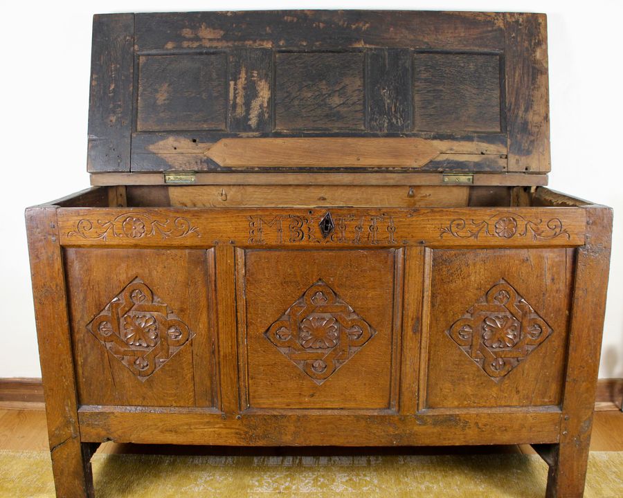 Antique Oak Carved Coffer Dated 1717