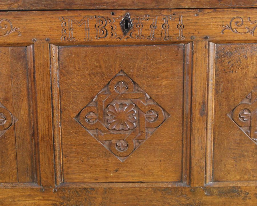 Antique Oak Carved Coffer Dated 1717