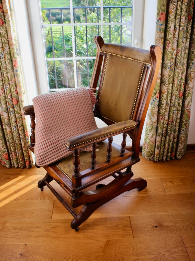 Edwardian Mahogany Framed Leather Rocking Chair