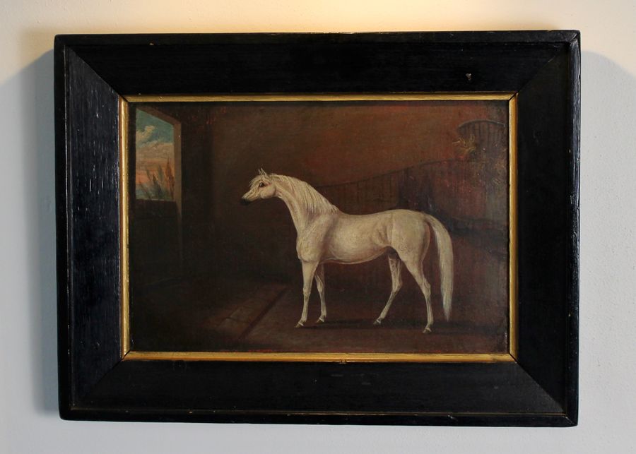 Stallion in stable oil painting in the manner of John Nost Sartorius