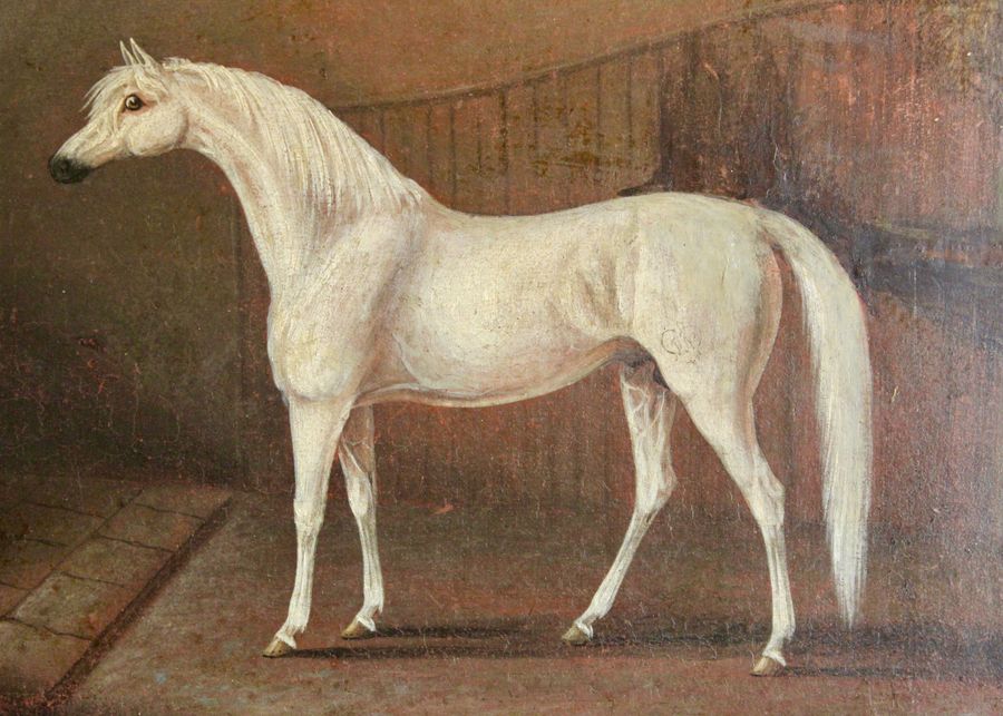Antique Stallion in stable oil painting in the manner of John Nost Sartorius