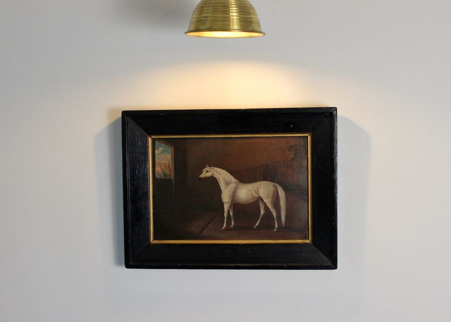 Antique Stallion in stable oil painting in the manner of John Nost Sartorius