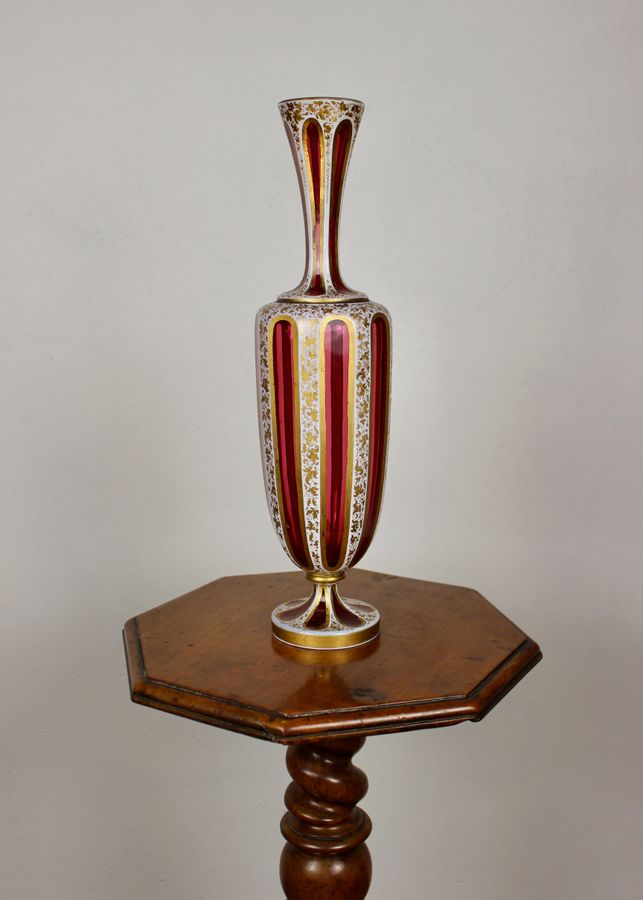 Stunning Bohemian Overlaid Ruby Glass Panelled Ovoid Vase c1880