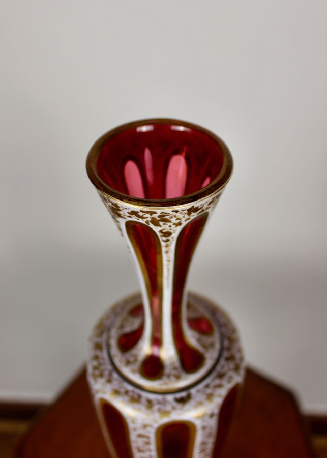 Antique Stunning Bohemian Overlaid Ruby Glass Panelled Ovoid Vase c1880