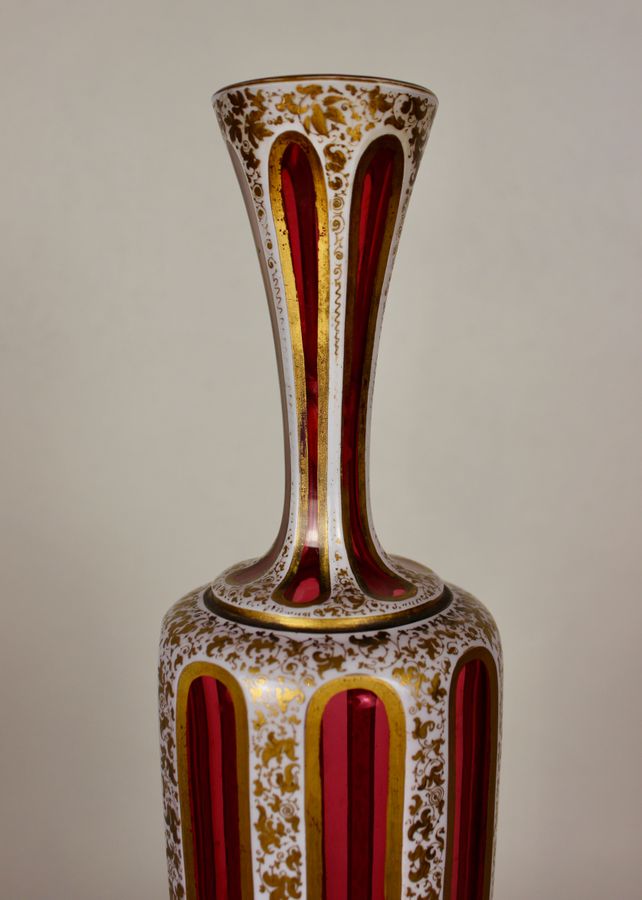 Antique Stunning Bohemian Overlaid Ruby Glass Panelled Ovoid Vase c1880