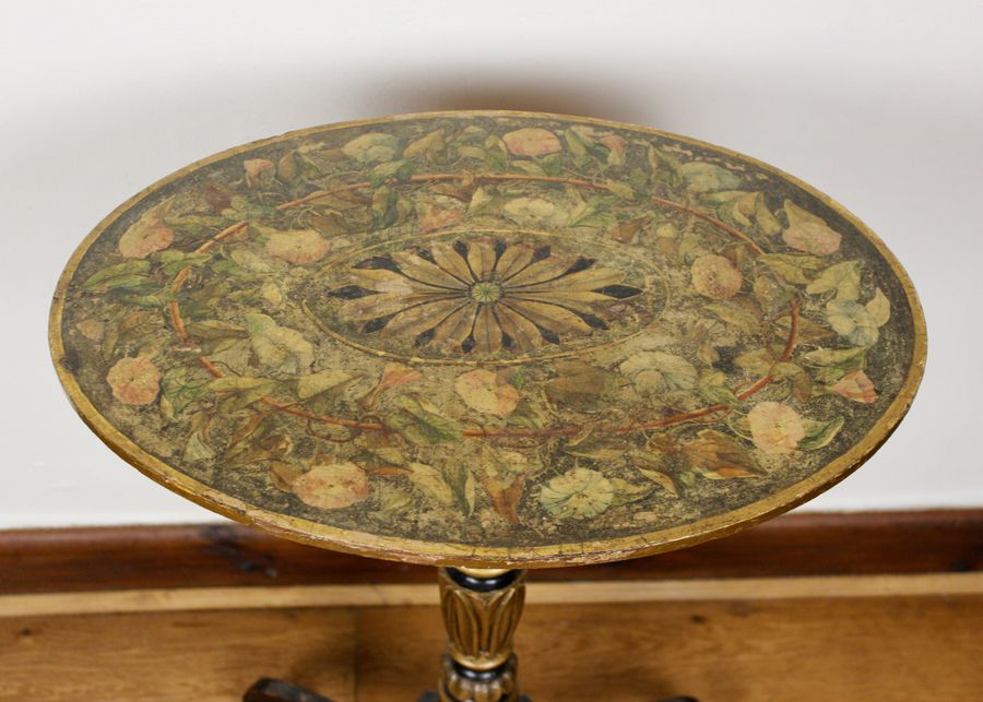Antique 19th Century Painted, Ebonised & Parcel-gilt Tripod Wine Table
