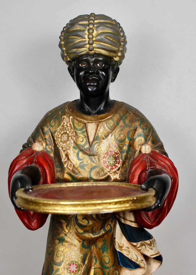 Antique Venetian Parcel-gilt and Polychrome Painted Blackamoor Waiter