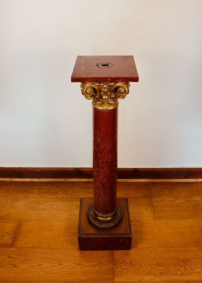 Gilt Metal Mounted Rouge Marble Corinthian Column Pedestal Circa.1880