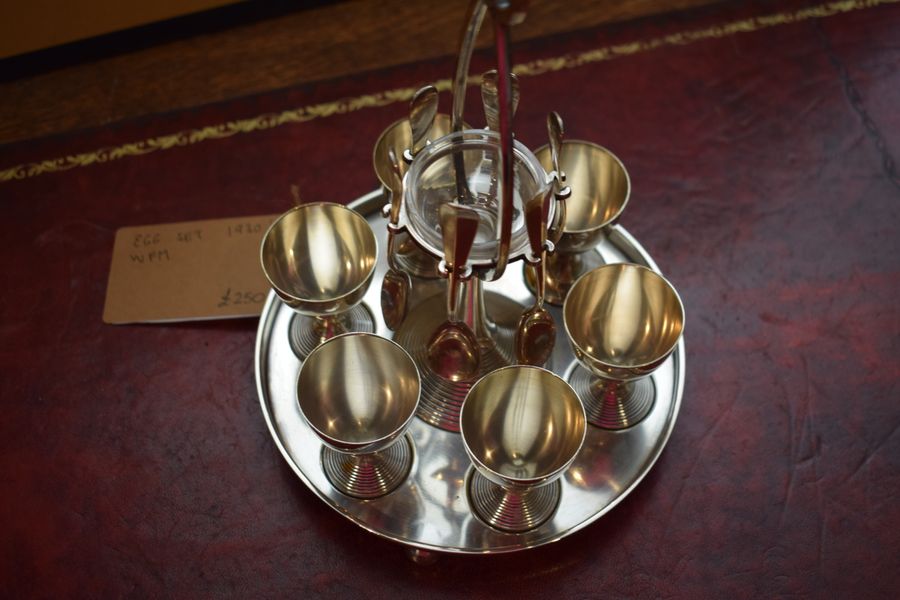 Antique Silver Plated 6-Piece Egg Cup & Spoon Set 1920's WFM