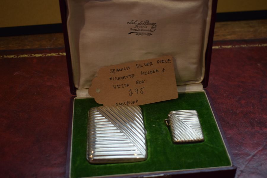 Spanish Silver Piece Cigarette Holder & Vesta Box. Barcelona