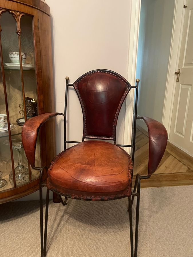 Jaques Adnet Leather and Iron Chairs