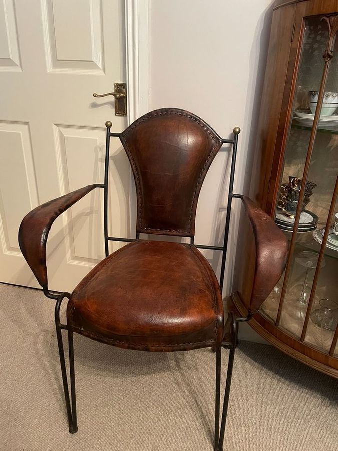 Antique Jacques Adnet Leather and Iron Chairs - relisted 