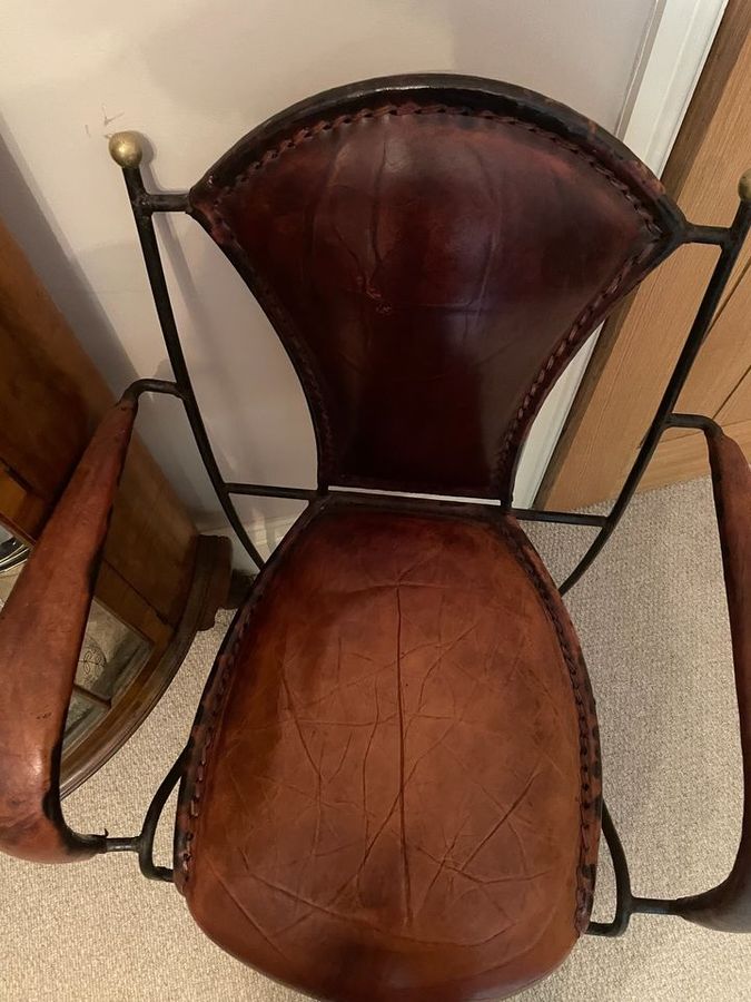 Antique Jacques Adnet Leather and Iron Chairs - relisted 