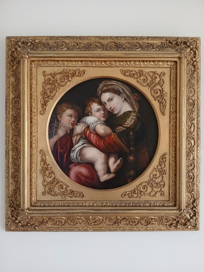 19th Century Oil. After Raphael. "Madonna della Seggiola"