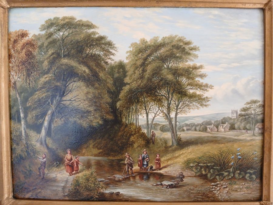 Antique 19TH CENTURY OIL (1859) BY J.T. STANTON. A VILLAGE HOLIDAY