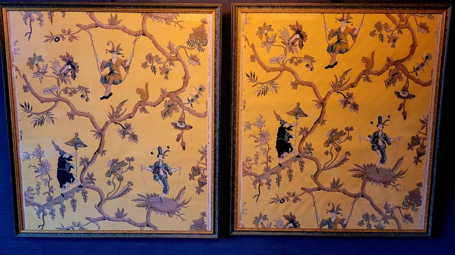 Antique  AL-DIAMENT Orginal French Chinoiserie Wallpaper Panels 