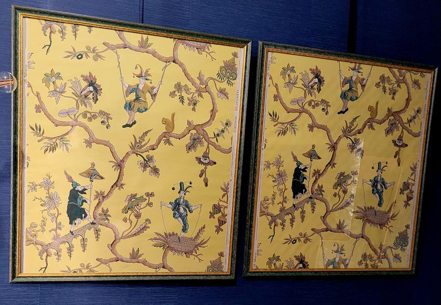 Antique  AL-DIAMENT Orginal French Chinoiserie Wallpaper Panels 