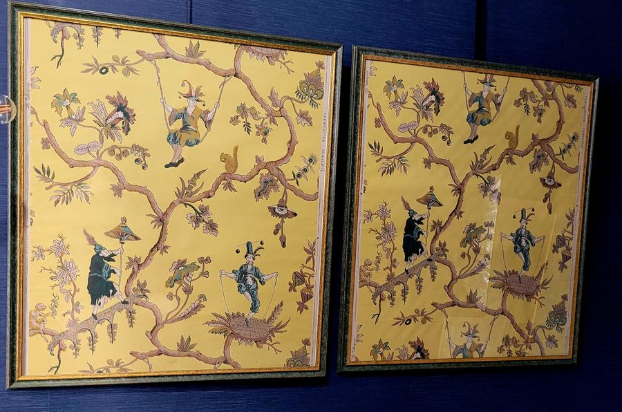 Antique  AL-DIAMENT Orginal French Chinoiserie Wallpaper Panels 