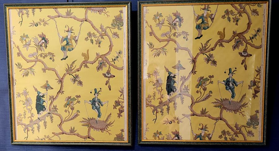 Antique  AL-DIAMENT Orginal French Chinoiserie Wallpaper Panels 