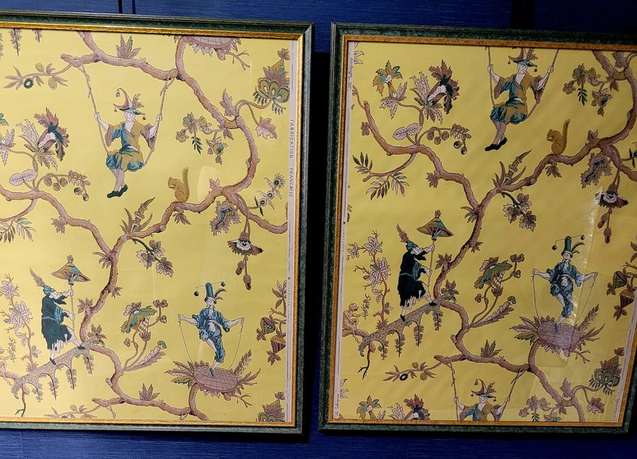 Antique  AL-DIAMENT Orginal French Chinoiserie Wallpaper Panels 