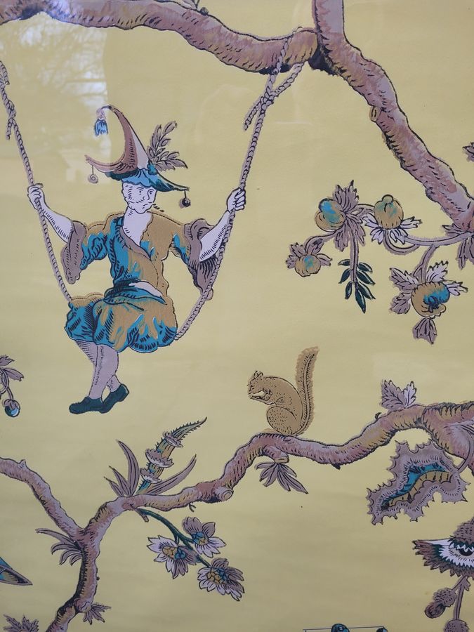 Antique  AL-DIAMENT Orginal French Chinoiserie Wallpaper Panels 