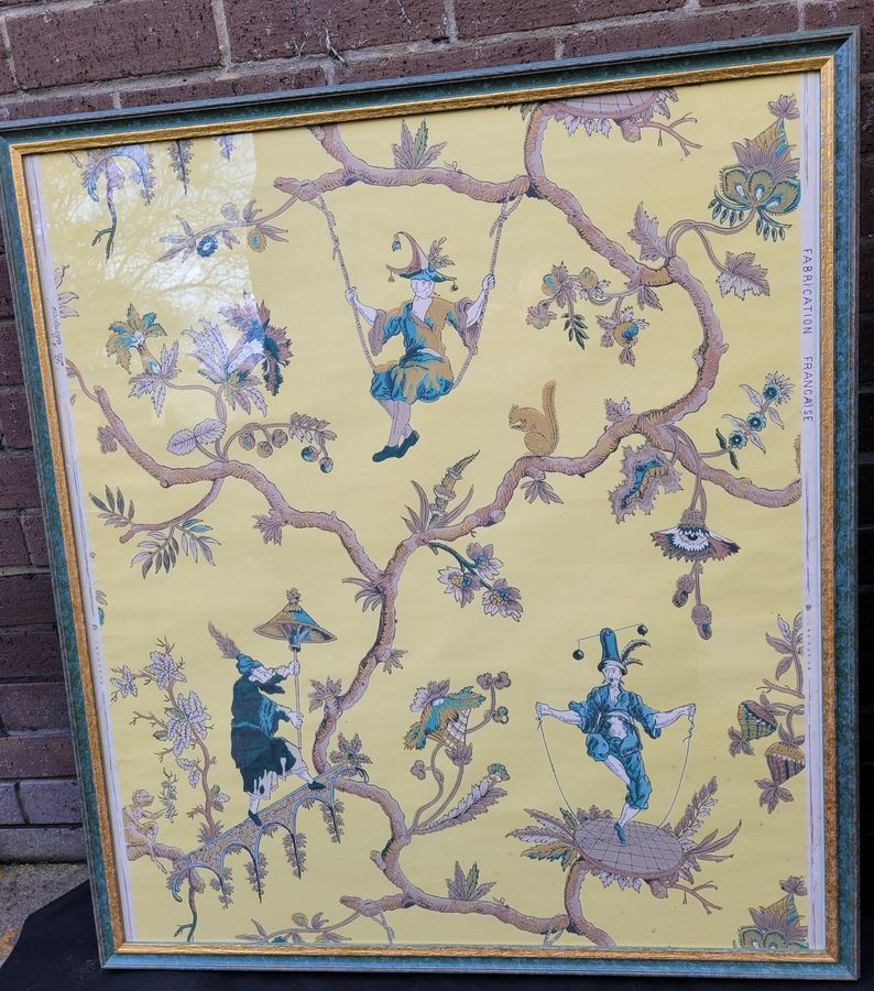 Antique  AL-DIAMENT Orginal French Chinoiserie Wallpaper Panels 