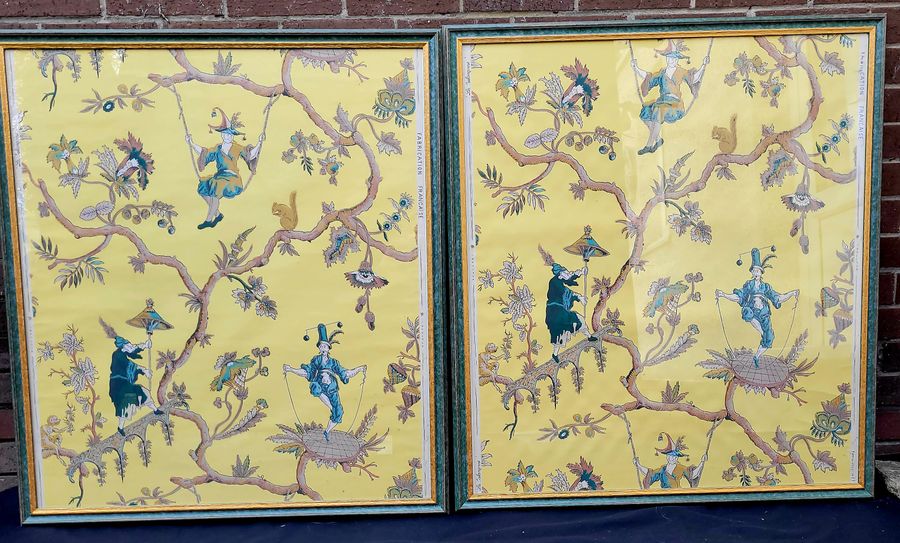 Antique  AL-DIAMENT Orginal French Chinoiserie Wallpaper Panels 