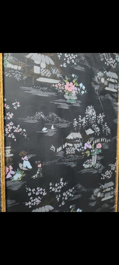 Antique 1930s Black Chinoserie Wallpaper Panels 