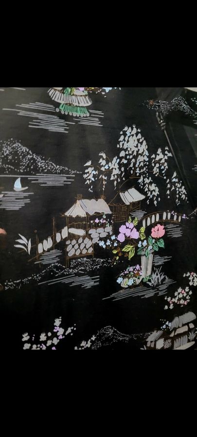 Antique 1930s Black Chinoserie Wallpaper Panels 