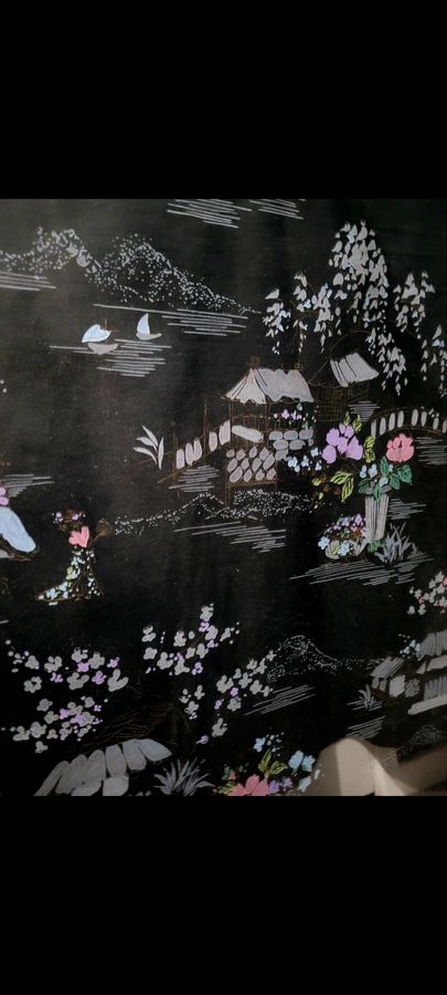 Antique 1930s Black Chinoserie Wallpaper Panels 