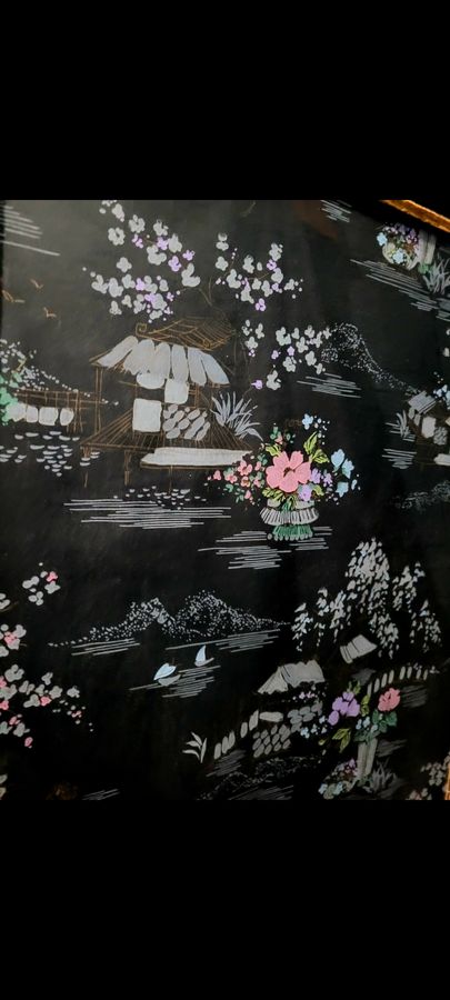 Antique 1930s Black Chinoserie Wallpaper Panels 