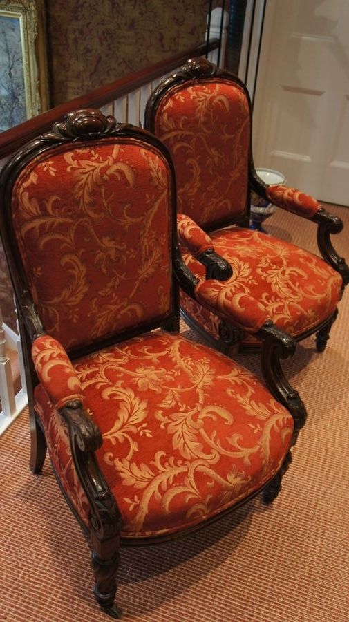 Antique A Pair of French, Rosewood, Open Armchairs c1840.