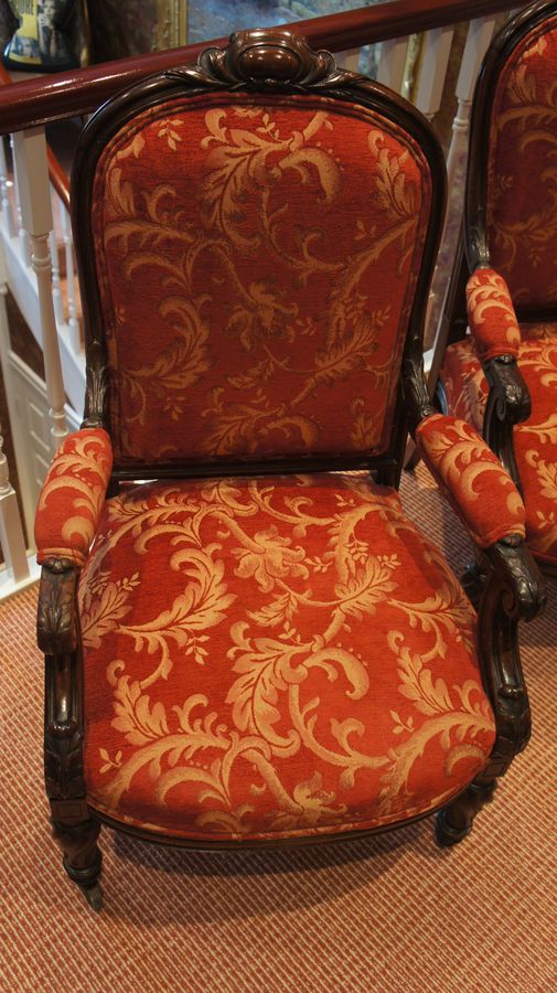 Antique A Pair of French, Rosewood, Open Armchairs c1840.