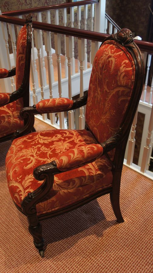 Antique A Pair of French, Rosewood, Open Armchairs c1840.