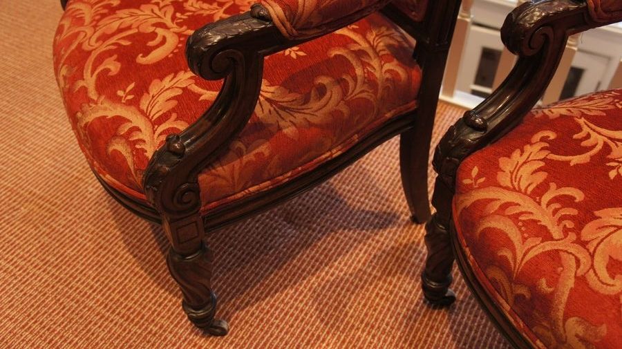 Antique A Pair of French, Rosewood, Open Armchairs c1840.