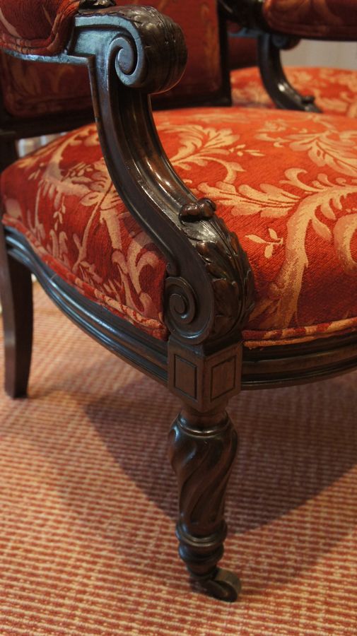 Antique A Pair of French, Rosewood, Open Armchairs c1840.