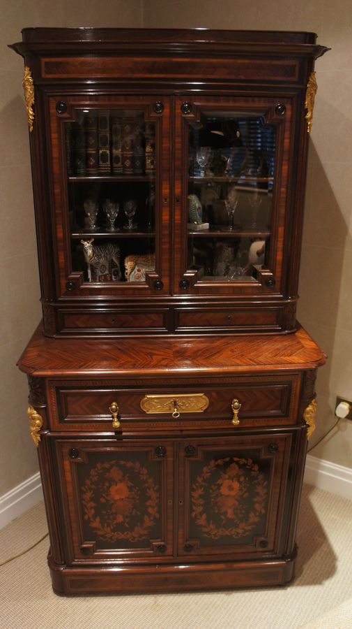 A Beautiful example of a Napoleon III, French, Ebony and Parquetry Secretaire Bookcase by Chaix c...